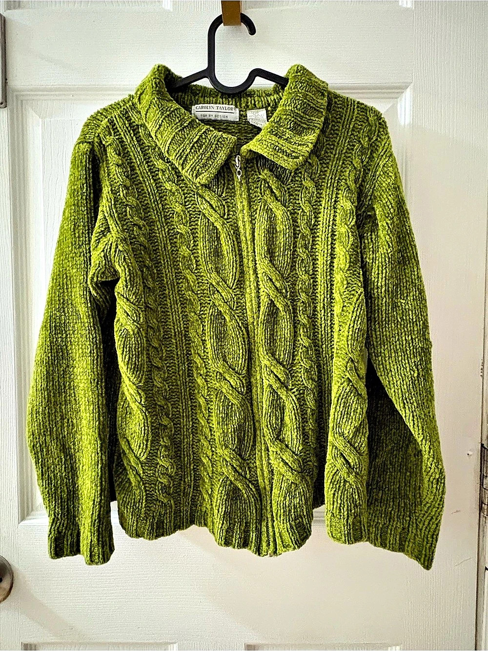 Carolyn Taylor Cable Knit Zip Cardigan in Green